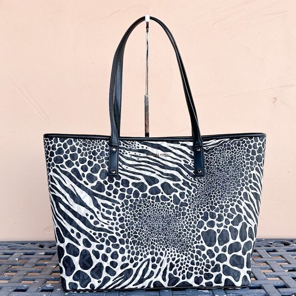 Michael Kors Carter Large Open Tote Bag + Double Zip Wallet MK Zebra Print Black - Picture 6 of 16